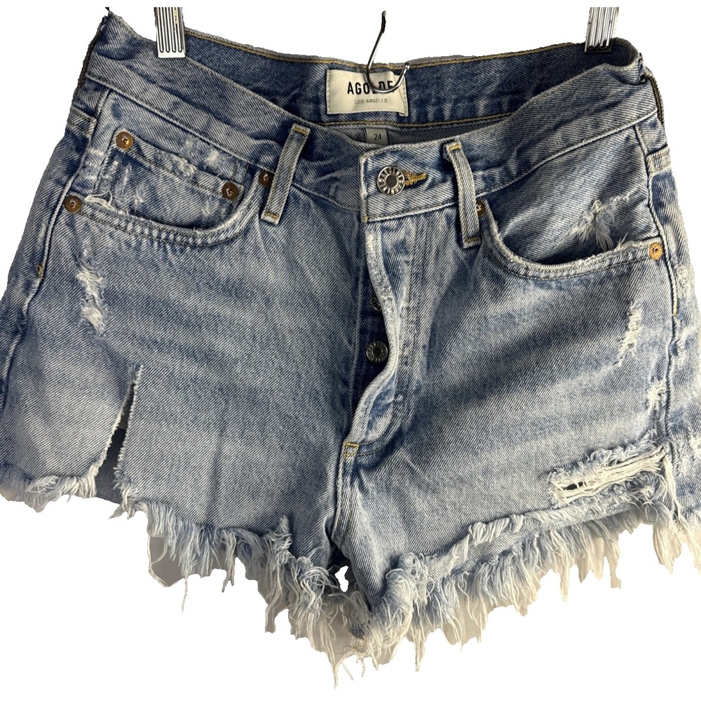 AGOLDE Los Angeles Distressed Denim Cutoff Shorts Women's Size 24 Blue High Rise